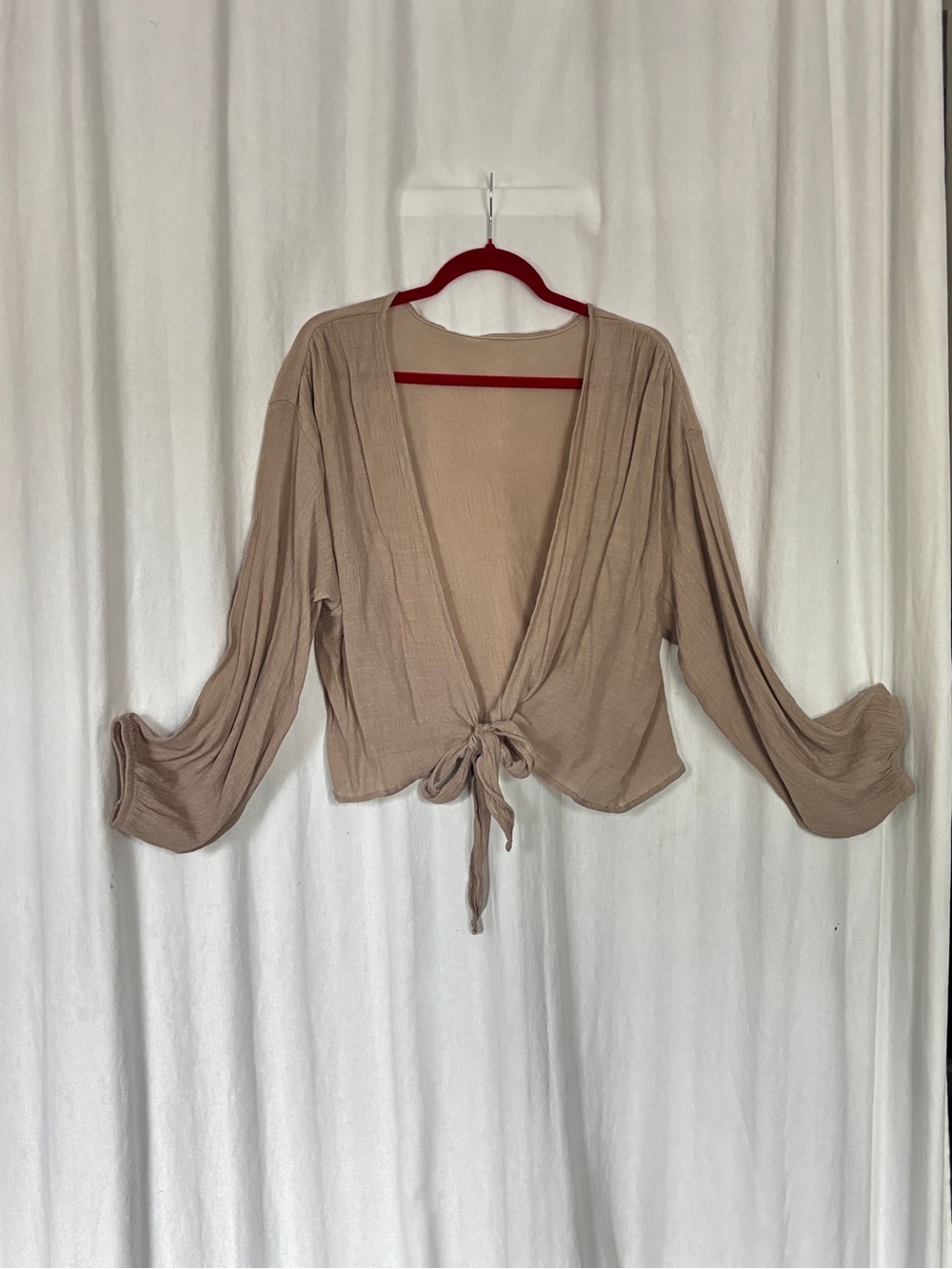 Taupe Tie Front Cropped Cardigan Size XL Lightweight Gauze Boho Cover Up
